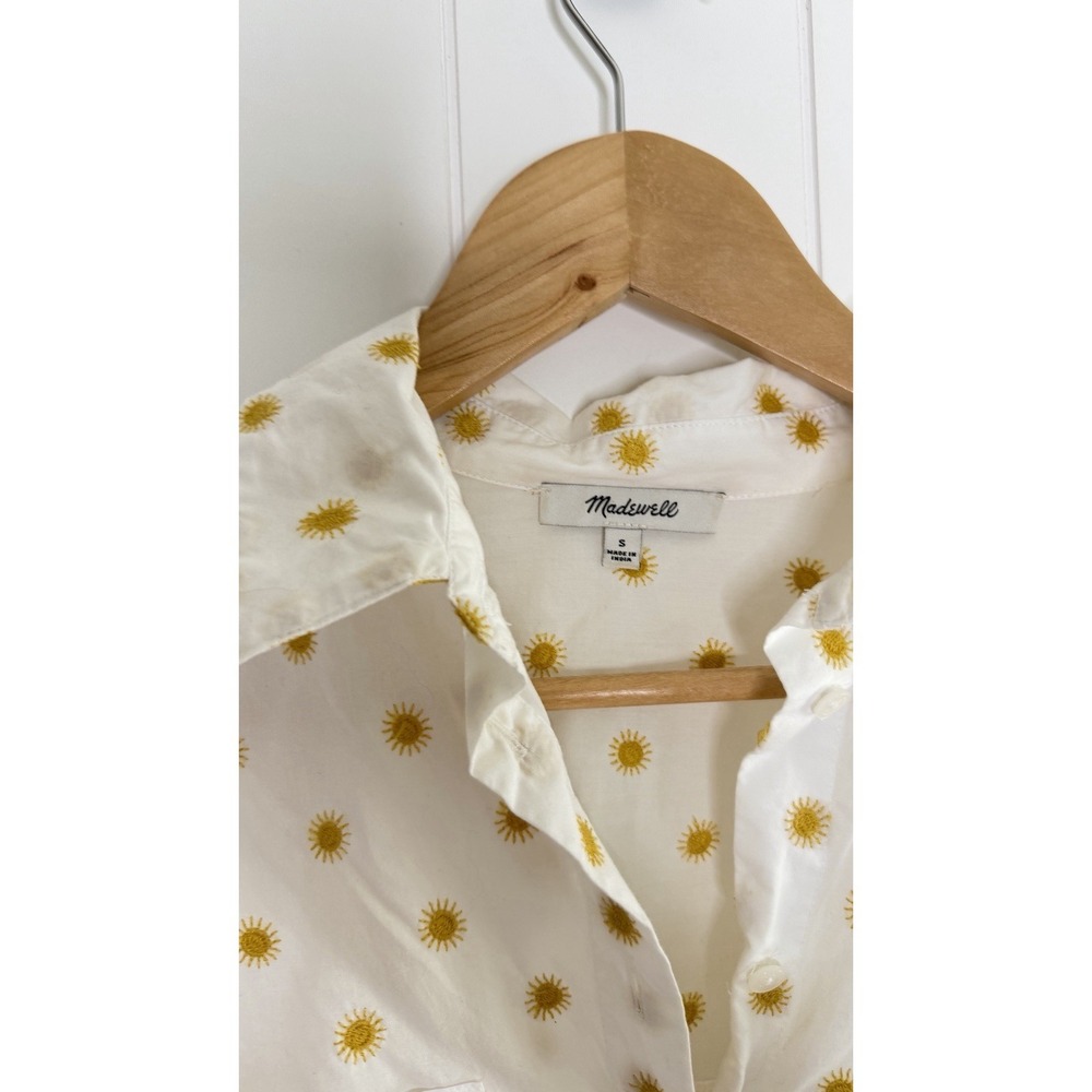 Madewell Sun Embroidered White & Yellow Courier Oversized Blouse Top Shirt S Sun - Picture 5 of 12